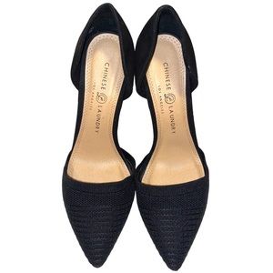Chinese Laundry black suede & fabric pumps size 81/2.